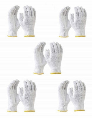 RBGIIT Cotton Knitted Unisex Safety Hand Gloves - White Color Nylon Safety Gloves Nylon  Safety Gloves(Pack of 10)