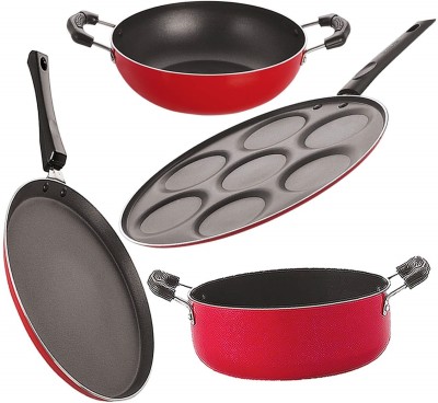 NIRLON FT12_KD11_UP7_CS24 Non-Stick Coated Cookware Set(PTFE (Non-stick), Aluminium, 4 - Piece)