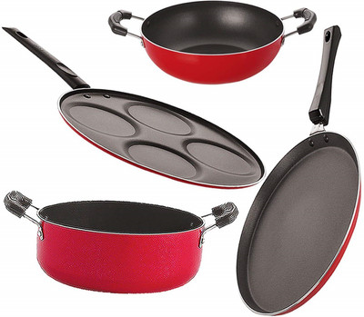 NIRLON FT12_KD10_UP7_CS24 Non-Stick Coated Cookware Set(PTFE (Non-stick), Aluminium, 4 - Piece)