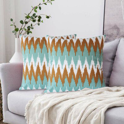 Dekor World Cotton Cushions & Pillows Cover(40 cm*40 cm, Pack of 2, Light Blue, Brown)