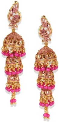 STYYLO FASHION DesignerParty Wear Gold Plated Enamelled 3 Floor Jhumka Earrings For Women And Girls Cubic Zirconia, Beads Alloy Jhumki Earring