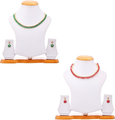 ZENEME Alloy Gold-plated Green Jewellery Set(Pack of 1)