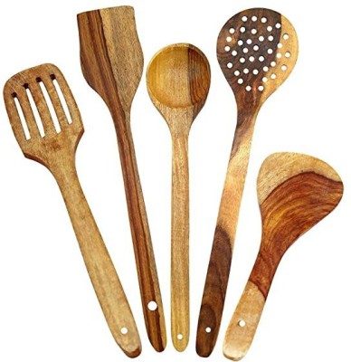 CraftOnline Wooden Kitchen Set of 5 Kitchen Tool Set(Brown, Cooking Spoon)