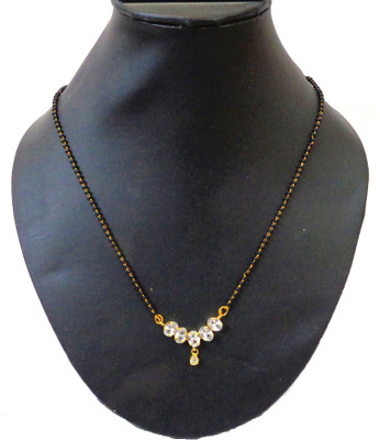 R R C Enterprises Manual Art Gold Plated Five Stones Mangalsutra Chain Necklace For Women Brass Mangalsutra