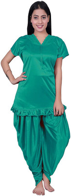 Minha Women Solid Green Top & Pyjama Set