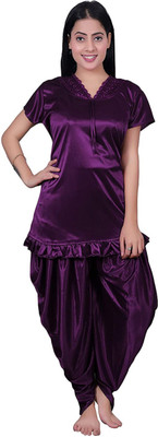Minha Women Solid Purple Top & Pyjama Set