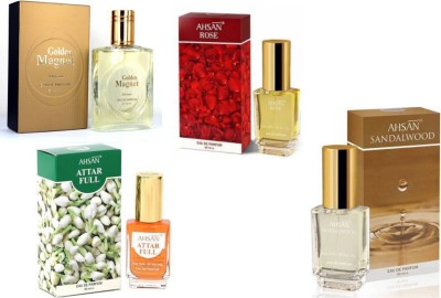 Ahsan Golden Eau de Parfum - 100 ml + Rose - 30 ML + Attar Full -30ml + Sandalwood -30ml + -Pack of 4 Eau de Parfum - 190 ml (For Men & Women) Eau de Parfum  -  190 ml(For Men & Women)