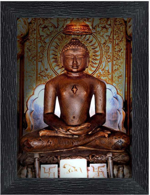 pnf Lord Mahavir Swami Jain God Wood Frames with Acrylic Sheet for Worship/Pooja Digital Reprint 8.5 inch x 6.5 inch Painting(With Frame)