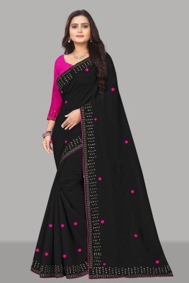 MM BROTHERS Embroidered Bollywood Art Silk Saree(Black)