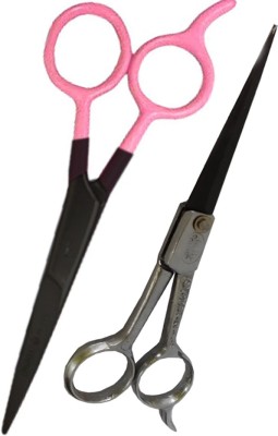 MGP FASHION High Quality stainless steel Personal Home and Professional Beauty Makeup Hair Grooming Parlour Barber Salon Easy Grip for Men Women Kids hair cutting pink handle and design silver handle scissors ( pack of 2 ) Scissors(Set of 2, pink handle, grey stainless steel)