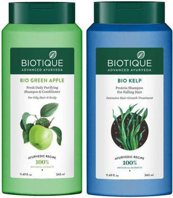 BIOTIQUE BIO KELP PROTEIN SHAMPOO FOR FALLING HAIR,340ML & BIO GREEN APPLE FRESH DAILY PURIFYING SHAMPOO,340ML(680 ml)