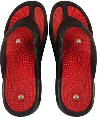 NP NAVEEN PLASTIC Men Acupressure Slipper With Magnets For Stress And Pain Relief Flip Flops(Black, Red 7)