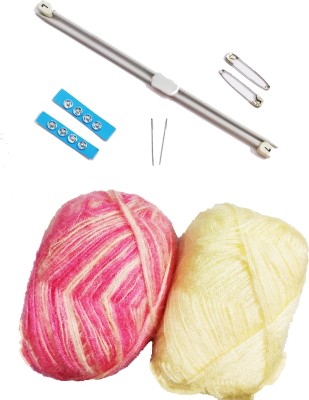 KHUSHA CREATIONS Wool Hand Knitting Yarn , Crochet Hook Yarn , DIY , Art & Craft with 2 Knitting Needle of number 7 , Big Eye Needles , Titch buttons And Safety Pins