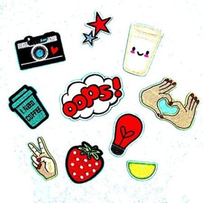 WildCard India 10 Pieces DIY Embroidered Sew Iron on Patches Gesture Star Camera Strawberry Applique Decorations