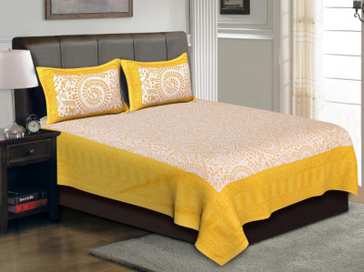 E ELMA Cotton Double Flat 144 TC Cartoon Bedsheet(Pack of 1, Yellow)