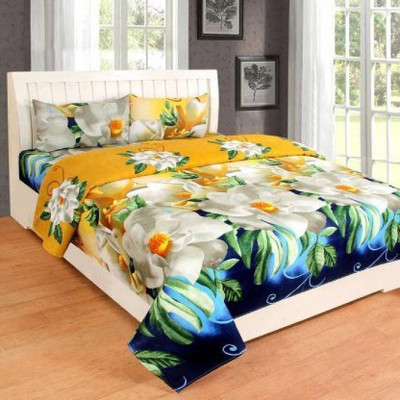 Aarvi Fab 130 TC Microfiber Double 3D Printed Flat Bedsheet(Pack of 1, Yellow)