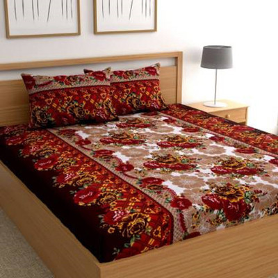 Home Expert Polycotton Double Flat 144 TC Printed Bedsheet(Pack of 1, Multicolor)