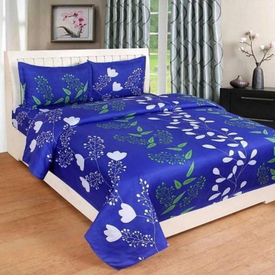Aarvi Fab 130 TC Microfiber Double 3D Printed Flat Bedsheet(Pack of 1, Orange)