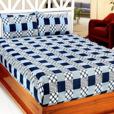 Aarvi Fab 130 TC Microfiber Double 3D Printed Flat Bedsheet(Pack of 1, Blue)
