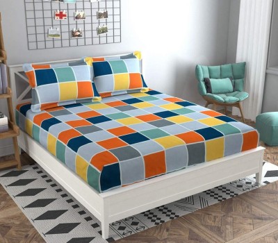 Laying Style 350 TC Cotton King Checkered Fitted (Elastic) Bedsheet(Pack of 1, Multicolor)