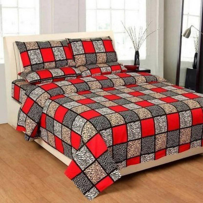 Aarvi Fab 130 TC Microfiber Double 3D Printed Flat Bedsheet(Pack of 1, Red)
