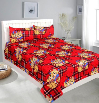 Aarvi Fab 130 TC Microfiber Double 3D Printed Flat Bedsheet(Pack of 1, Red)