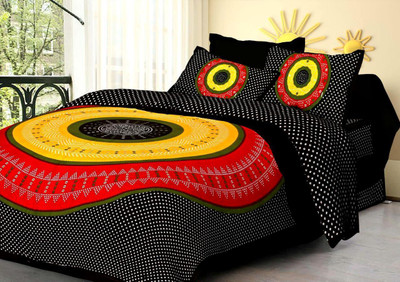 AAYU TRADER 104 TC Cotton Double Printed Flat Bedsheet(Pack of 1, Black)