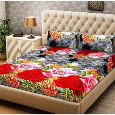 Aarvi Fab 130 TC Microfiber Double 3D Printed Flat Bedsheet(Pack of 1, Orange)