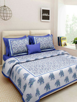 E ELMA Cotton Double Flat 144 TC Jaipuri Prints Bedsheet(Pack of 1, Multicolor)
