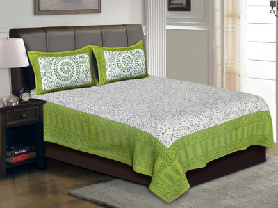 E ELMA Cotton Double Flat 144 TC Cartoon Bedsheet(Pack of 1, Green)