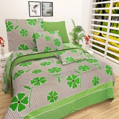 Aarvi Fab 130 TC Microfiber Double 3D Printed Flat Bedsheet(Pack of 1, Green)