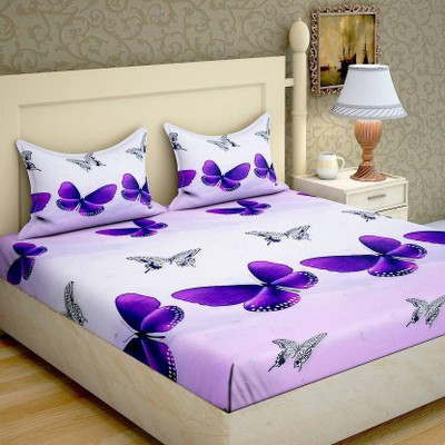Aarvi Fab 130 TC Microfiber Double 3D Printed Flat Bedsheet(Pack of 1, White)