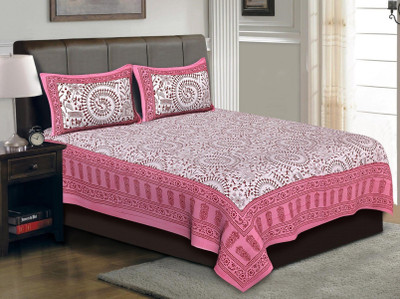 E ELMA Cotton Double Flat 144 TC Cartoon Bedsheet(Pack of 1, Pink)