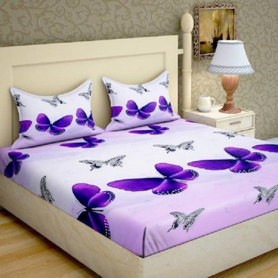 Aarvi Fab 130 TC Microfiber Double 3D Printed Flat Bedsheet(Pack of 1, Red)