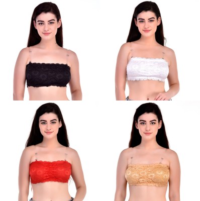 Lady Nice (Pack of 4) Black White Red beige With Detachable Straps Women Bralette Lightly Padded Bra(Black, White, Red, Beige)