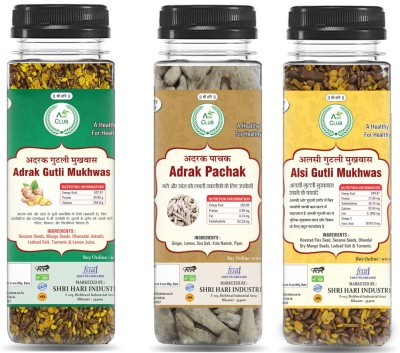 AGRI CLUB Adrakh Gotli Mukhwas 100gm,Adrakh Pachak 55gm,Alsi Gutli Mukhwas 100gm (Pack Of 3) Sweet Mouth Freshener(3 x 85 g)
