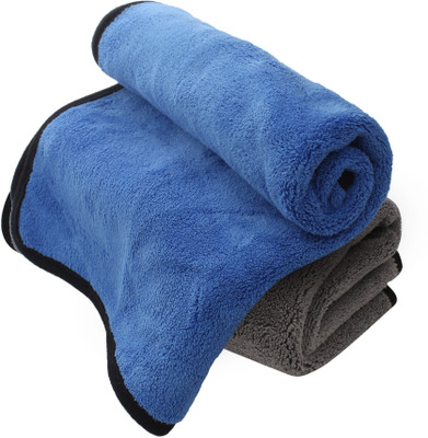 SoftBiz Microfiber Cleaning Thick Lint & Streak-Free Multipurpose Clothes - Automotive Microfibre Towels for Car Bike Cleaning Polishing Washing & Detailing Dual Color 40X45cms 750GSM (Blue) Wet and Dry Microfiber Cleaning Cloth(2 Units)