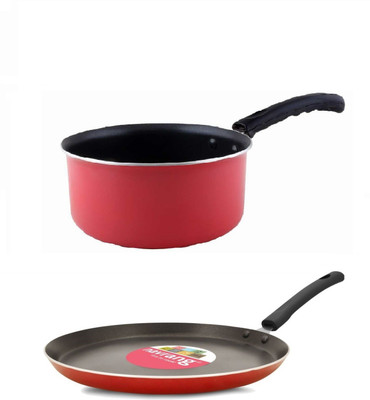 NAVRANG NONSTICK 2PCS COMBO SET DOSA TAWA AND SAUCE PAN / TAWA/TAVA/ TEA PAN/ TEA POT Non-Stick Coated Cookware Set(Aluminium, 2 - Piece)