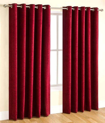 Styletex 152 cm (5 ft) Polyester Semi Transparent Window Curtain (Pack Of 2)(Solid, Maroon)