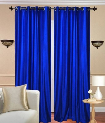 N2C Home 213 cm (7 ft) Polyester Semi Transparent Door Curtain (Pack Of 2)(Solid, Royal Blue)