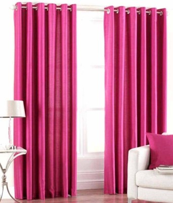 N2C Home 270 cm (9 ft) Polyester Semi Transparent Long Door Curtain (Pack Of 2)(Solid, Rani Pink)