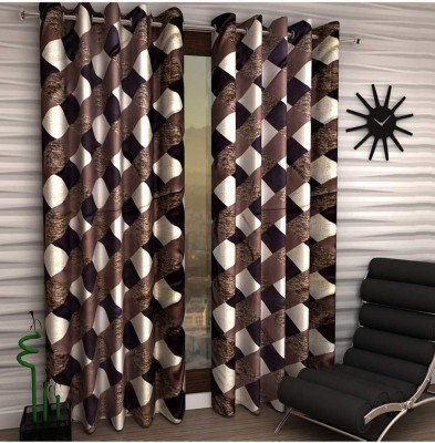 Styletex 270 cm (9 ft) Polyester Semi Transparent Long Door Curtain (Pack Of 2)(Printed, Brown)
