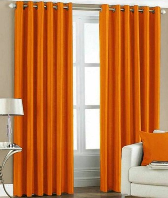 N2C Home 270 cm (9 ft) Polyester Semi Transparent Long Door Curtain (Pack Of 2)(Solid, Orange)