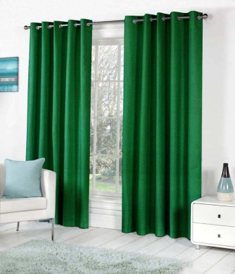 N2C Home 213 cm (7 ft) Polyester Semi Transparent Door Curtain (Pack Of 2)(Solid, Dark Green)