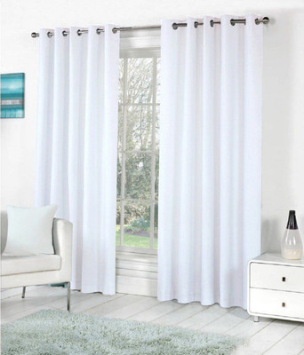 Styletex 152 cm (5 ft) Window Polyester Semi Transparent Curtain (Pack Of 2)(White, Solid)