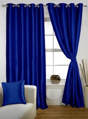 Styletex 213 cm (7 ft) Polyester Semi Transparent Door Curtain (Pack Of 2)(Solid, Royal Blue)