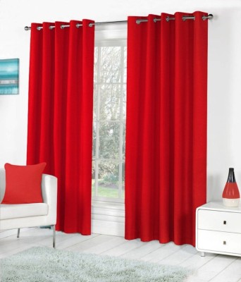 N2C Home 213 cm (7 ft) Polyester Semi Transparent Door Curtain (Pack Of 2)(Solid, Red)