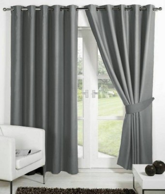 Styletex 274 cm (9 ft) Polyester Semi Transparent Long Door Curtain (Pack Of 2)(Solid, Gray)
