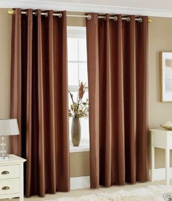 N2C Home 152 cm (5 ft) Polyester Semi Transparent Window Curtain (Pack Of 2)(Solid, Brown)