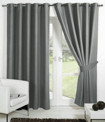 Styletex 274 cm (9 ft) Long Door Polyester Semi Transparent Curtain (Pack Of 2)(Gray, Solid)